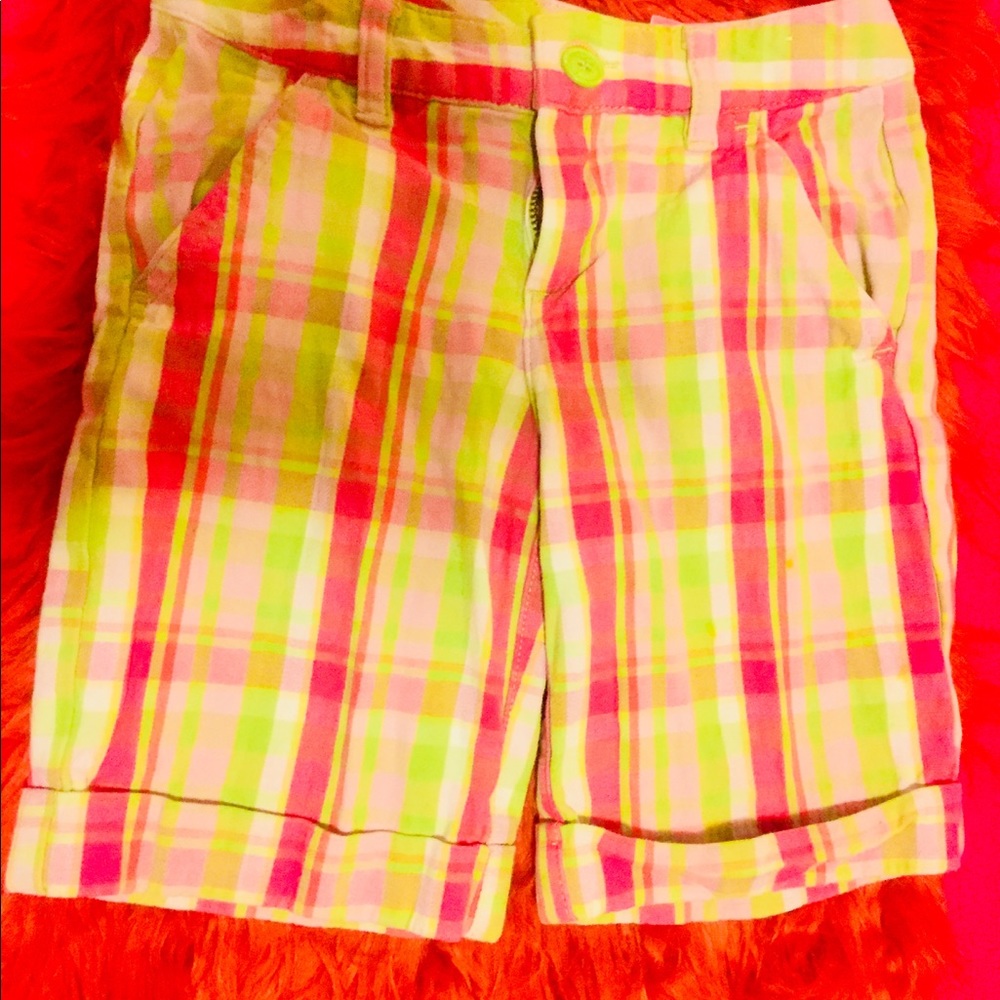 J crew pink & green plaid summer shorts 4 kids s7